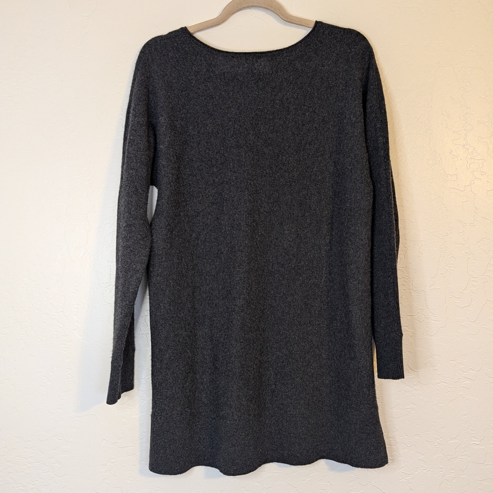 Halogen Wool Cashmere Blend Sweater Side Slit Hem Charcoal Grey Tunic - Picture 7 of 9